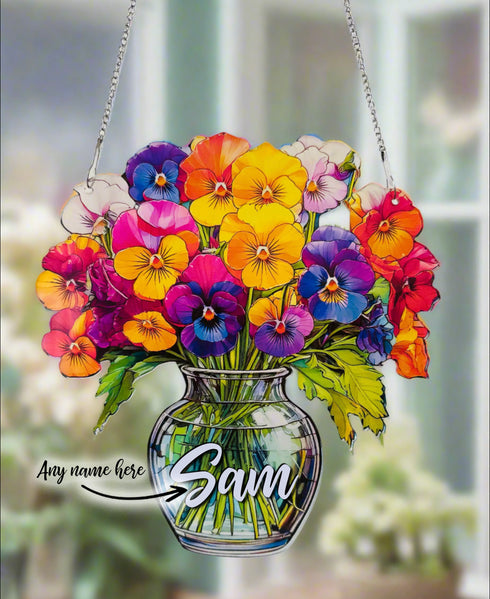 Everlasting Pansies in Vase Personalised